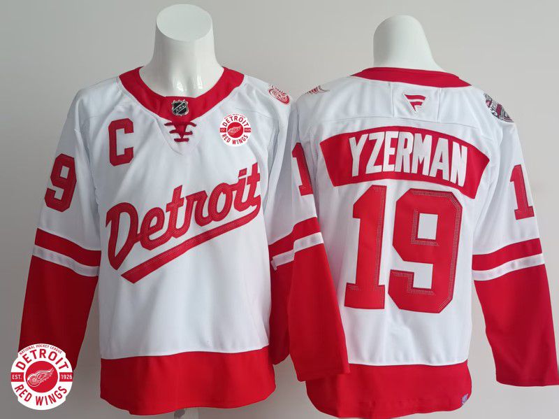 Men Detroit Red Wings 19 Yzerman White 2025 Fanatics Home Premium NHL Jersey style 2